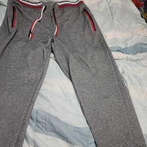 Gray Joggers with Red and Black Stripes